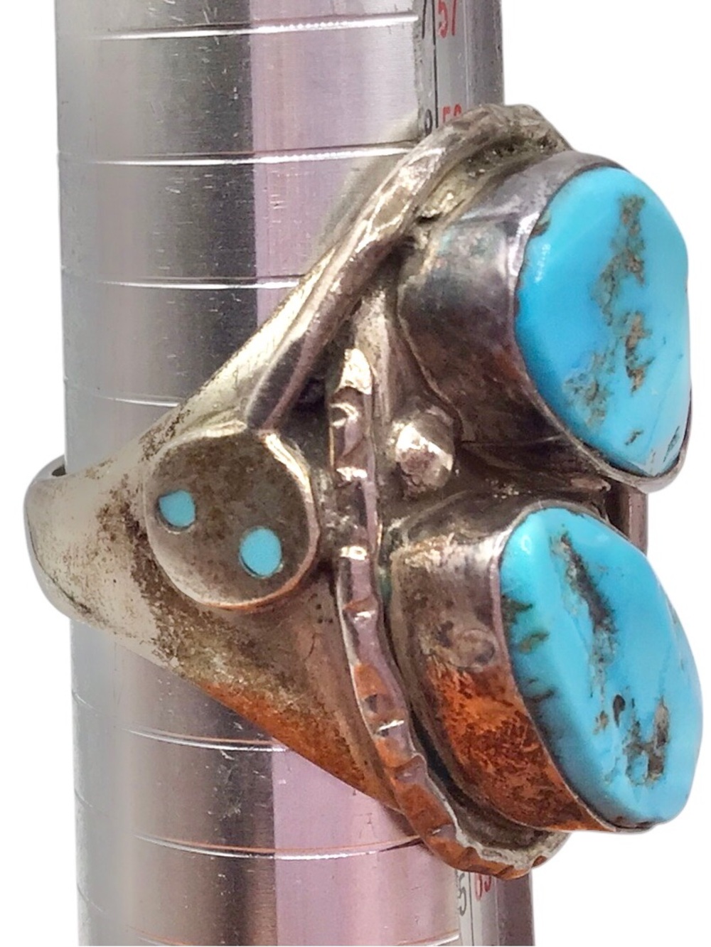 Sz 9.75 Vintage Jude Candelaria Sterling Silver Snake Ring Zuni Turquoise